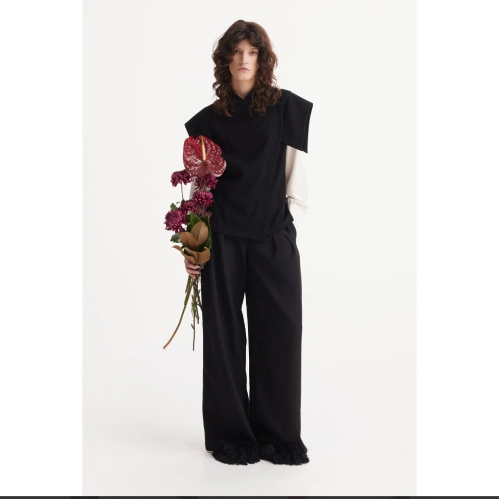 Julia Allert Trousers Nwt Size L Black Palazzo High Waist Wide Leg Formal Pocket
